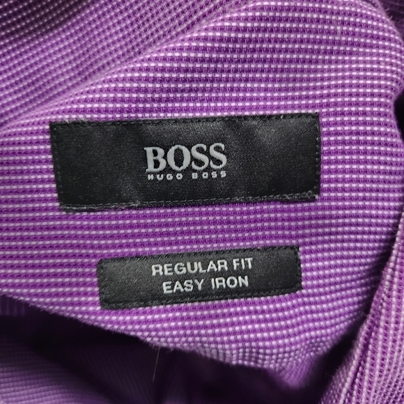 Hugo Boss Regular Fit Easy Iron Button Down Men Long Sleeve Shirt Size 17 Purple - Picture 8 of 11